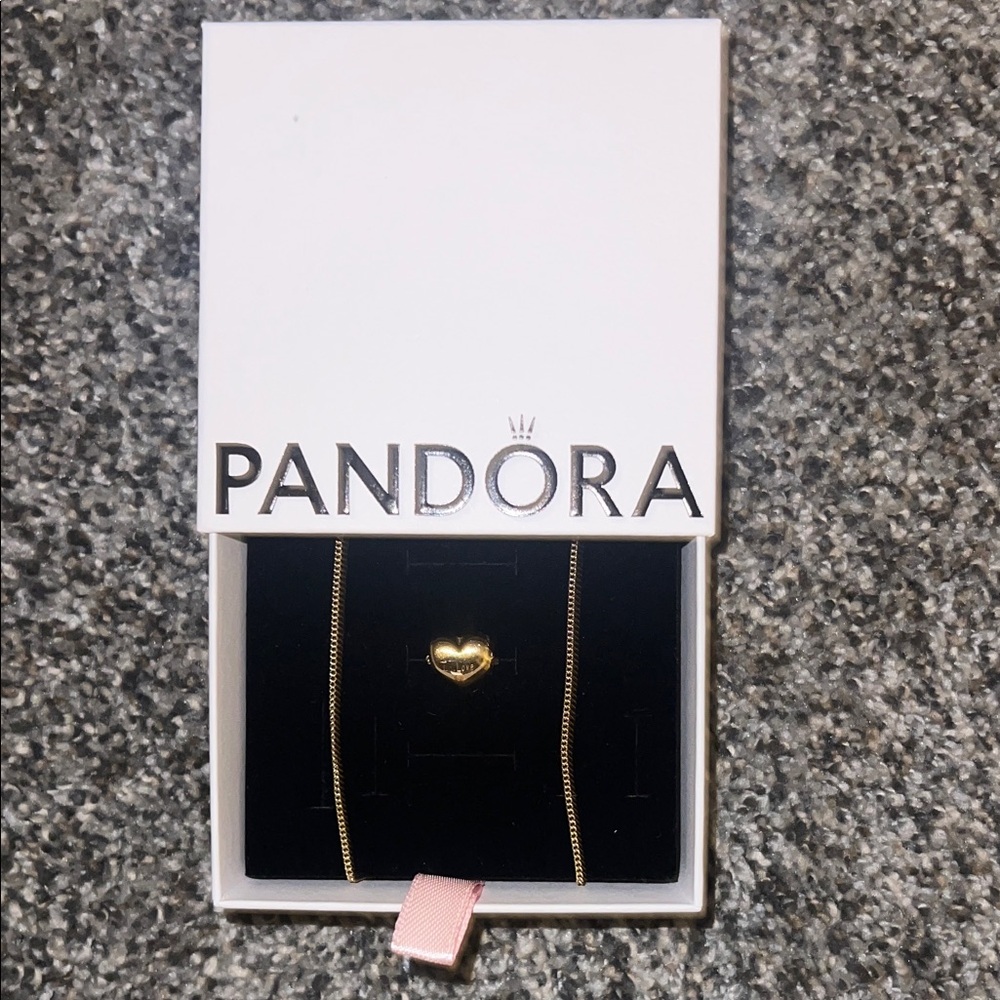Pandora Gold Heart Adjustable Engraved Necklace